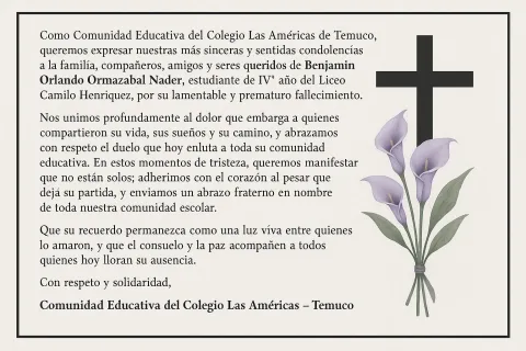 Condolencias por el sensible fallecimiento de Benjamin Ormazabal