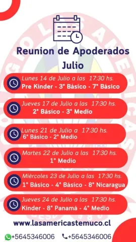 Fechas de Reuniones de Apoderados mes Julio – Colegio Las Américas